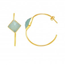Aqua Chalcedony Square Hoop gemstone earring 7.49 gms